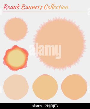 Abstract round labels. Circular backgrounds in yellow and orange colors. Radiant vector illustration. Stock Vector