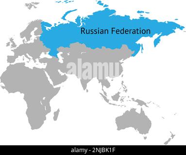 World map Russia highlighted with blue mark vector background. Stock Vector