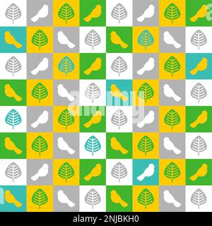 Birds and leaves geometric pattern seamless. Baby fabric texture Stock Vector