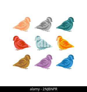 Sparrow multicolored set. Small bird Vector illustration. Stock Vector