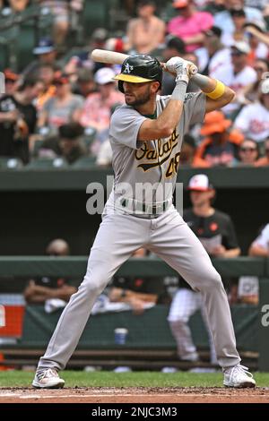 BALTIMORE, MD - SEPTEMBER 04: Oakland Athletics infielder Vimael Machin  (31) runs to third during a game between the Baltimore Orioles and Oakland  Athletics on September 4, 2022 at Oriole Park at