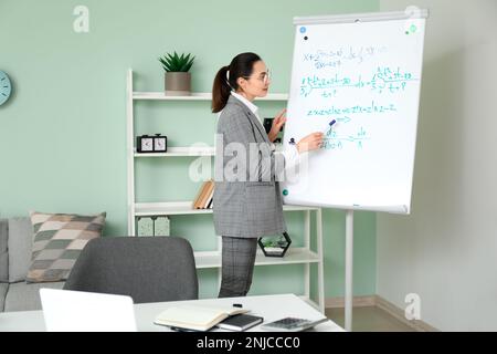 Female Math tutor giving online lesson at home Stock Photo - Alamy