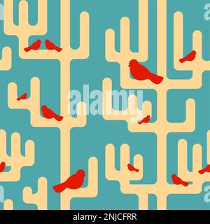 Trees and birds pattern seamless. Baby fabric texture Stock Vector