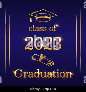 Celebrate your achievement in style with this elegant graduation background featuring a golden cap, certificate, and a congratulatory message on a blu Stock Vector