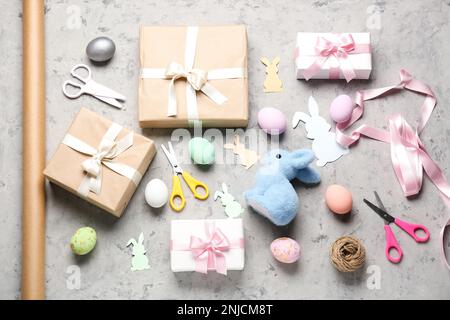 Sheets of colored paper, scissors, glue, pencil, Easter basket and eggs -  set for children art Stock Photo by ©OnlyZoia 116684520
