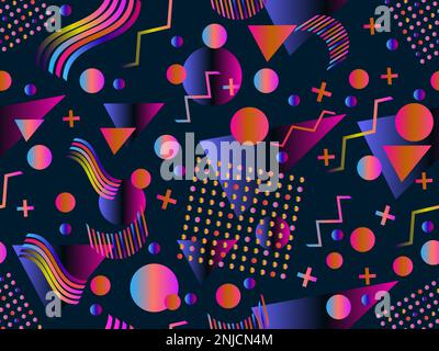 Memphis seamless pattern with geometric gradient shapes. Colorful geometric pattern in 80s style. Design for banners, promotional products and posters Stock Vector