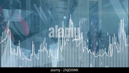 Composition of financial data processing over server room Stock Photo