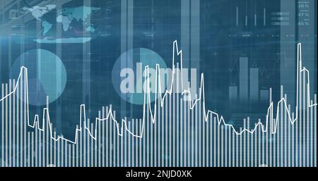 Composition of financial data processing over server room Stock Photo