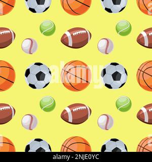 Seamless vector pattern with different sort balls in flat technique Stock Vector