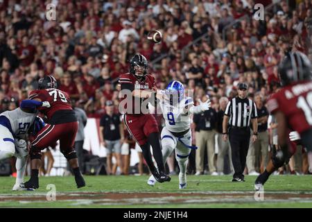 COLUMBIA, SC - SEPTEMBER 03: South Carolina Gamecocks quarterback Spencer  Rattler (7) drops back for a pass during a football game between the  Georgia State Panthers and the South Carolina Gamecocks. (Photo