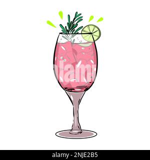 Cocktail gin tonic with cranberry juice and rosemary vector illustration Stock Vector