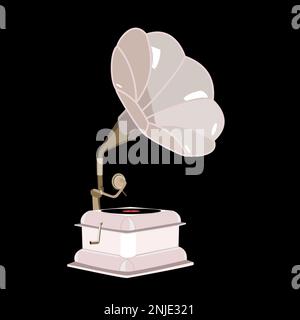 Vector gramophone with vinyl record in flat technique Stock Vector