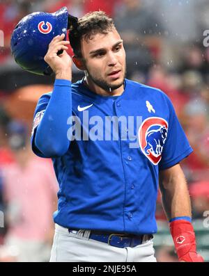 Chicago Cubs' Nick Madrigal lets a high pitch go by during a baseball game  against the St. Louis Cardinals on Wednesday, May 10, 2023, in Chicago. (AP  Photo/Charles Rex Arbogast Stock Photo 