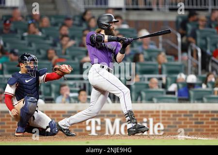 Atlanta, GA. USA; Atlanta Braves mascot, Blooper, entertains the fans  during a major league baseball game against the Colorado Rockies, Tuesday,  Augu Stock Photo - Alamy