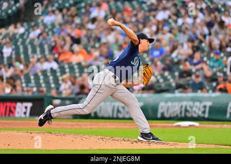 DETROIT, MI - AUGUST 30: Seattle Mariners starting pitcher George Kirby  (68) pitches in the third inning during the Detroit Tigers versus the  Seattle Mariners on Tuesday August 30, 2022 at Comerica