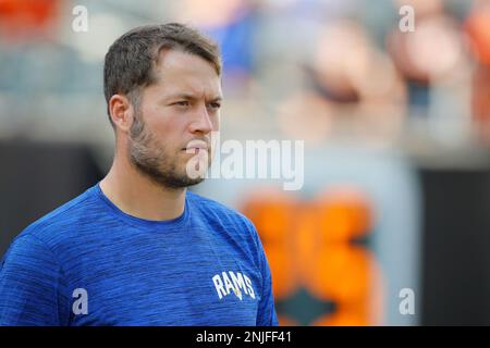 CINCINNATI, OH - AUGUST 27: Los Angeles Rams defensive tackle Aaron Donald  (99) before the game against the Los Angeles Rams and the Cincinnati  Bengals on August 27, 2022, at Paycor Stadium