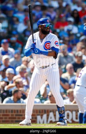 Chicago Cubs' Franmil Reyes celebrates after hitting a two-run home run  during a baseball game against the Cincinnati Reds in Cincinnati,  Wednesday, Oct. 5, 2022. The Cubs won 15-2. (AP Photo/Aaron Doster