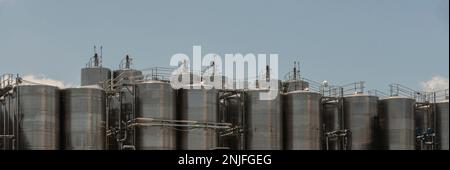 Robertson, Western Cape, South Africa. 2023.  Stainless steel vats used in the wine industry. Stock Photo