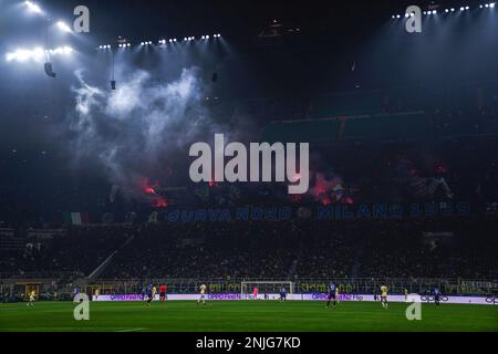 Giuseppe Meazza stadium during the UEFA Champions League football match between FC Internazionale and FC Porto on February 22, 2023 at Giuseppe Meazza Stadium in Milan, Italy. Photo Luca Rossini/E-Mage Stock Photo