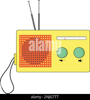 Retro radio, transistor. Style of the 80s and 90s. Vector over white background. Flat design world radio day. For flyers, covers and posters, brochure Stock Vector