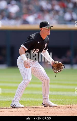 Chicago White Sox shortstop Romy Gonzalez fields a ball hit by Houston  Astros' Alex Bregman and tosses it to second baseman Josh Harrison for the  third out in the top half of