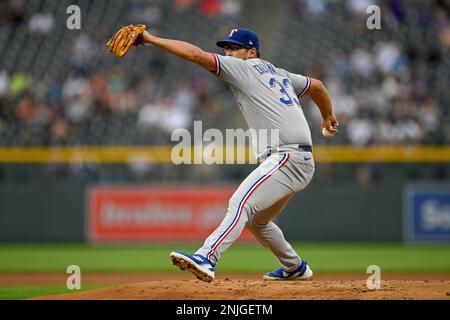 DENVER, CO - AUGUST 23: Texas Rangers center fielder Leody Taveras