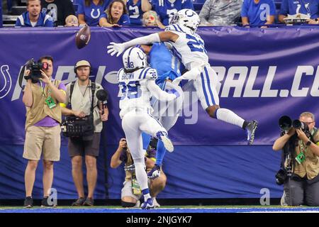 Indianapolis Colts safety Nick Cross (20) covers a kick during an NFL  football game against the