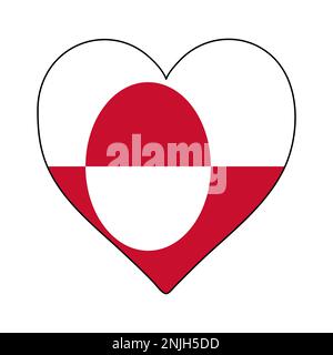Greenland Heart Shape Flag. Love Greenland. Visit Greenland. Northern America. America. Vector Illustration Graphic Design. Stock Vector