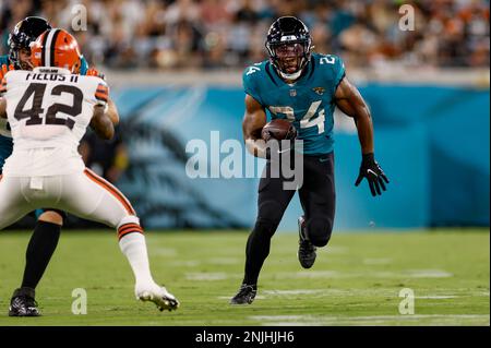 Jacksonville Jaguars running back Snoop Conner (24) rushes for yardage  during the first half of a preseason NFL football game against the  Pittsburgh Steelers, Saturday, Aug. 20, 2022, in Jacksonville, Fla. (AP