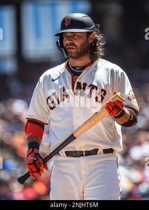 San Francisco, USA. October 03 2021 San Francisco CA, U.S.A. San Francisco  Giants shortstop Brandon Crawford sign baseball during MLB NL west  celebration after the game between the San Diego Padres and