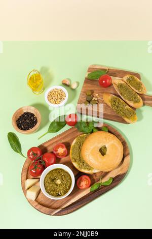 fresh basil pesto and bread Stock Photo