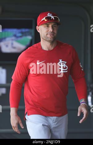 Miami Marlins first base coach Jon Jay is seen during spring training  baseball practice Sunday, Feb. 19, 2023, in Jupiter, Fla. (AP Photo/Jeff  Roberson Stock Photo - Alamy