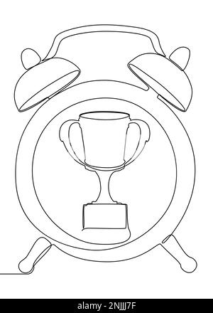 One continuous line of alarm clock with Award Prize. Thin Line Illustration vector concept. Contour Drawing Creative ideas. Stock Vector