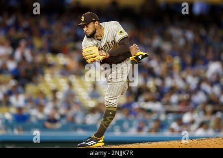 LOS ANGELES, CA - AUGUST 06: San Diego Padres pitcher Robert Suarez (75)  during a regular season game between the San Diego Padres and Los Angeles  Dodgers on August 06, 2022, at