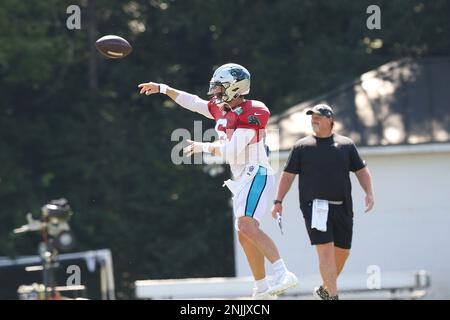 SPARTANBURG, SC - AUGUST 09: Carolina Panthers wide receiver DJ Moore (2)  during the Carolina Panthers training camp on August 09, 2022, at Wofford  College in Spartanburg, SC. (Photo by John Byrum/Icon