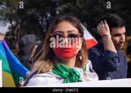 Rome, Italy. 22nd Feb, 2023. A protest in Piazza San Giovanni was organized by a community of Iranians living in Rome to protest against killings by the Iranian army. (Photo by Matteo Nardone/Pacific Press) Credit: Pacific Press Media Production Corp./Alamy Live News Stock Photo