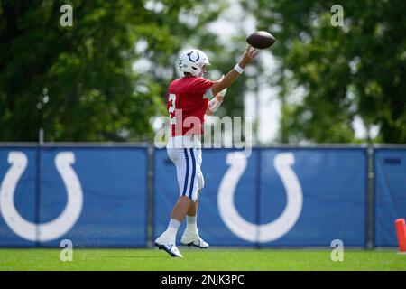 WESTFIELD, IN - AUGUST 07: Indianapolis Colts safety Julian Blackmon (32)  runs through a drill during the Indianapolis Colts Training Camp practice  on August 7, 2022 at Grand Park Sports Campus in