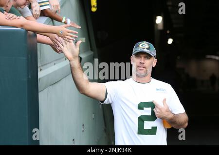 ASHWAUBENON, WI - AUGUST 05: Green Bay Packers running back Aaron Jones  (33) runs with the ball during Green Bay Packers Family Night at Lambeau  Field, on August 5, 2022 in Green