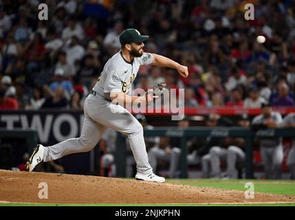 ANAHEIM, CA - AUGUST 03: Oakland Athletics pitcher Zach Jackson