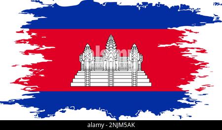 Cambodia flag grunge brush color image, vector Stock Vector
