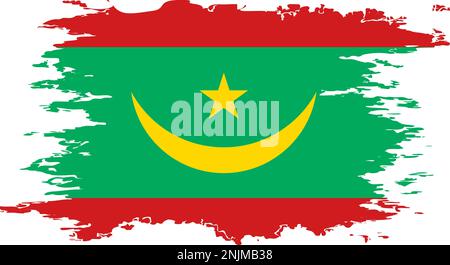 Mauritania flag grunge brush color image, vector Stock Vector