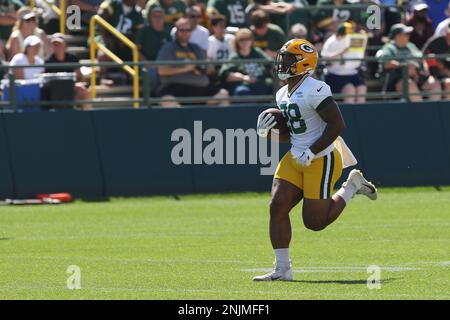 ASHWAUBENON, WI - JULY 31: Green Bay Packers safety Darnell Savage Jr.,  (26) laughs during 2021 Training Camp at Ray Nitschke Field on July 31,  2021 in Ashwaubenon, WI. (Photo by Larry