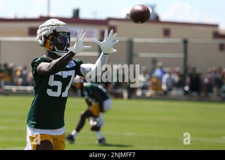 Green Bay Packers' Ray Wilborn and Ty Summers run a drill at the NFL  football team's practice field training camp Tuesday, May 24, 2022, in Green  Bay, Wis. (AP Photo/Morry Gash Stock