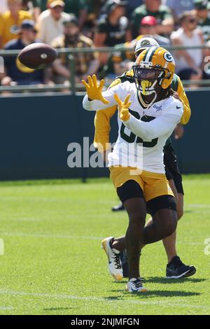 ASHWAUBENON, WI - JULY 31: Green Bay Packers safety Darnell Savage Jr.,  (26) laughs during 2021 Training Camp at Ray Nitschke Field on July 31,  2021 in Ashwaubenon, WI. (Photo by Larry