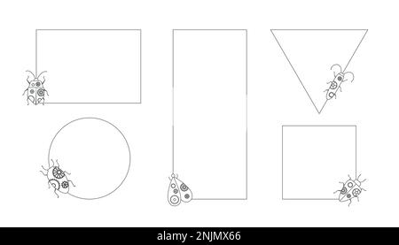 Set of frames, windows with insects. Outline vector illustration. Stock Vector