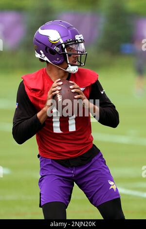 EAGAN, MN - JULY 27: Minnesota Vikings quarterback Sean Mannion (14) makes  a pass during the first day of Minnesota Vikings Training Camp at TCO  Performance Center on July 27, 2022 in