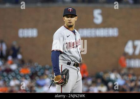 Minnesota Twins Jovani Moran looks on in a hat worn for Armed Forces ...