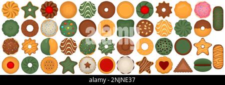 Big set homemade cookie different taste in pastry biscuit, large kit cookie consist of collectible natural tasty food biscuit it pastry accessory, fre Stock Vector