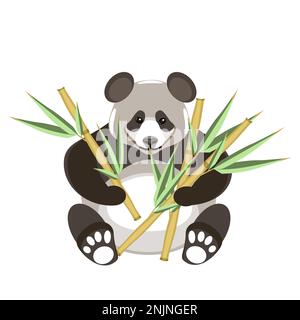 Panda sitting in bamboo trees vector illustration in flat technique Stock Vector