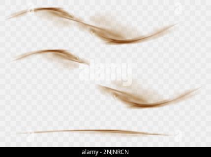 Desert sandstorm set, brown dusty clouds or dry sand flying with gust of wind, explosion collection realistic texture vector illustration isolated on transparent background Stock Vector